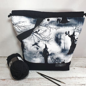 Knitting Project Bag scary witch with drawstrings 4 Sizes Größe L