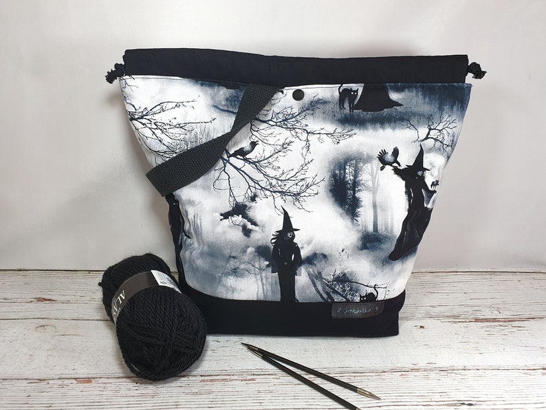 Knitting Project Bag scary witch with drawstrings 4 Sizes Größe L