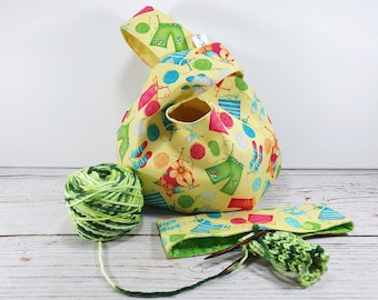 Project Bag yellow knitting motives handy sock knitting bag