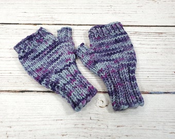 Handpainted fingerless gloves for kids 3-5 years, violet blue