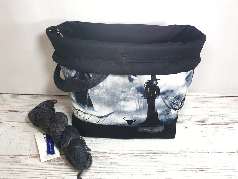 Knitting Project Bag scary witch with drawstrings 4 Sizes image 5