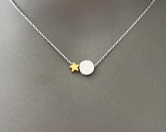 Collar con colgante de estrella de metal mixto, collar bicolor oro y plata, delicado regalo de joyería celestial para ella.