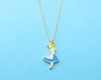 Alice necklace Gold necklace Alice in wonderland necklace Pendant necklace Gift for her Gift for daughter Gift for nurse