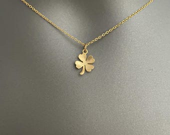Minimale Kleeblatt Halskette - Vergoldete oder Versilberte Halskette | Vier Blatt Anhänger Halskette | Schlichter Schmuck für jeden Tag | Minimalistisches Geschenk