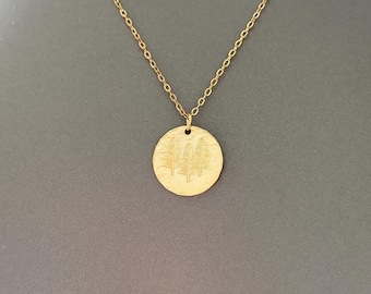 Collar con colgante de pino, colgante de bosque en oro, plata u oro rosa, joyería inspirada en la naturaleza, regalo para ella.