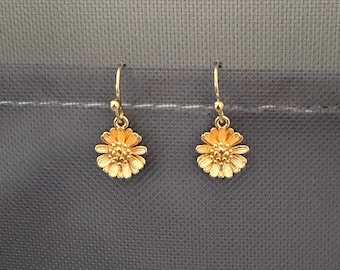 Tiny Gold Daisy Earrings, Gold Plated Flower Dangle Earrings, Dainty Floral Jewelry, Botanical Gift for Her