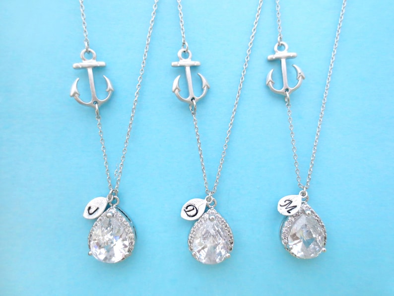 Silver Personalized Birthday Anchor Beautiful Necklace Marine Wedding Gift Stone Sideways Letter Initial Friends Modern Cubic