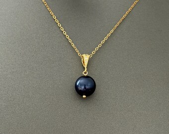 Collar de perlas azul marino, collar con colgante de perlas Swarovski en oro o plata, elegante regalo de joyería de perlas para ella.