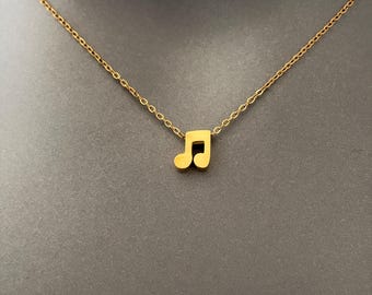 Music Note Necklace, Gold/Silver Stainless Steel Pendant, Musical Note Jewelry, Music Lover Gift for Her