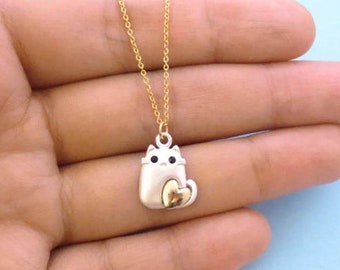 Love Cat Necklace, Heart Cat Necklace, Kitten Heart Necklace, Animal Necklace, Cat Necklace, Gift Necklace, Cute Necklace, Love Necklace