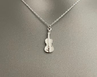 Minimal Violin Necklace – Gold or Silver Plated Violin Pendant Necklace | Music Lover Jewelry | Simple Everyday Necklace