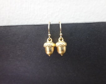 Tiny cute Acorn earrings, Gold filled/ Sterling silver hook earrings, Minimal earrings, Birthday earrings, Gift earrings, Girl earrings