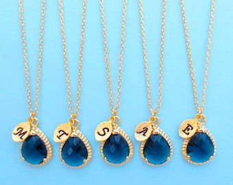 Set van 1-10, gepersonaliseerd, letter, initiaal, marineblauw, blauw, goud, zilver, ketting, sets, bruiloft, bruidsmeisje, bruids, cadeau, sieraden