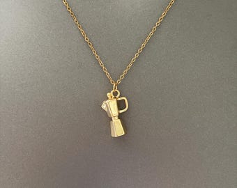 Collar de barista, collar con colgante de cafetera dorada, regalo de joyería para amantes del café.
