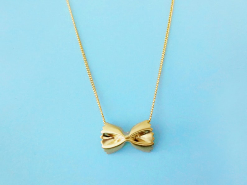 Cute gift Pasta necklace Farfalle necklace Ribbon necklace Gold Silver Rose gold necklace Boyfriend gift Girlfriend gift Birthday gift image 2