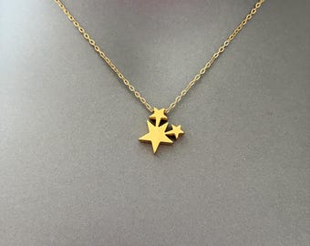 Triple Star Necklace, Gold or Silver Stainless Steel Star Necklace, Celestial Jewelry Gift for Her