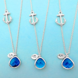 Conjunto de 2-10, Personalizado, Carta, Inicial, Náutico, De Lado, Marino, Ancla, Plata, Collar, Conjuntos, Dama de Honor, Boda, Regalo, Joyería