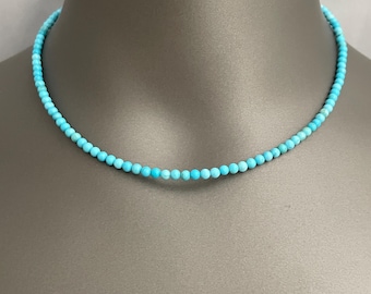 Collar delicado con cuentas de turquesa de 3 mm – Gargantilla minimalista para combinar con otras prendas, longitud ajustable.