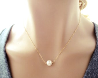 Simple, Single, Pearl, Gold filled, Sterling silver, Necklace, Birthday, Wedding, Mom, Sister, Gift, Jewelry