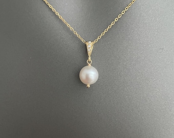 Süsswasserperlenkette - eleganter vergoldeter oder versilberter Anhänger | Zierliche Minimalist Schmuck | Klassisches Geschenk für Sie