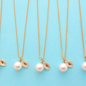 Set of 5-10, Personalized, Letter, Initial, 8mm, White, Pearl, Gold, Necklace, Sets, Wedding, Bridesmaid, Bridal, Flower girl, Gift, Jewelry image 2