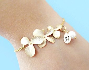 Gepersonaliseerde initiële sieraden, parelorchidee sieraden, armband, enkelband, ketting, handgemaakte aangepaste sieraden, cadeau voor haar, cadeau voor beste vriend