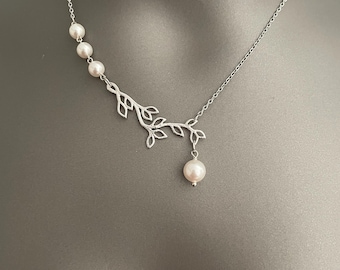 Branch and Pearl Necklace – Gold or Silver Plated | Nature-Inspired Wedding Jewelry | Elegant Swarovski Pearl Gift for Her