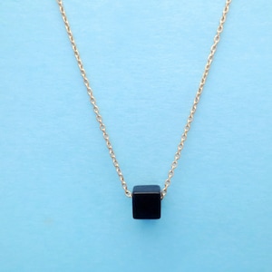 Jet black square Onyx necklace, Gold/ Silver necklace, 3D cube necklace, Birthday gift, Mom gift, Women&#39;s gift, Best friend gift