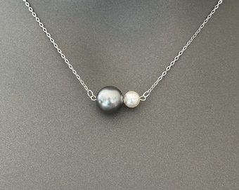 Swarovski Pearl Necklace – Grey or Pink 10mm Pearl with 6mm White Pearl | Dainty Two Pearl Necklace | Minimalist Jewelry | Elegant Gift