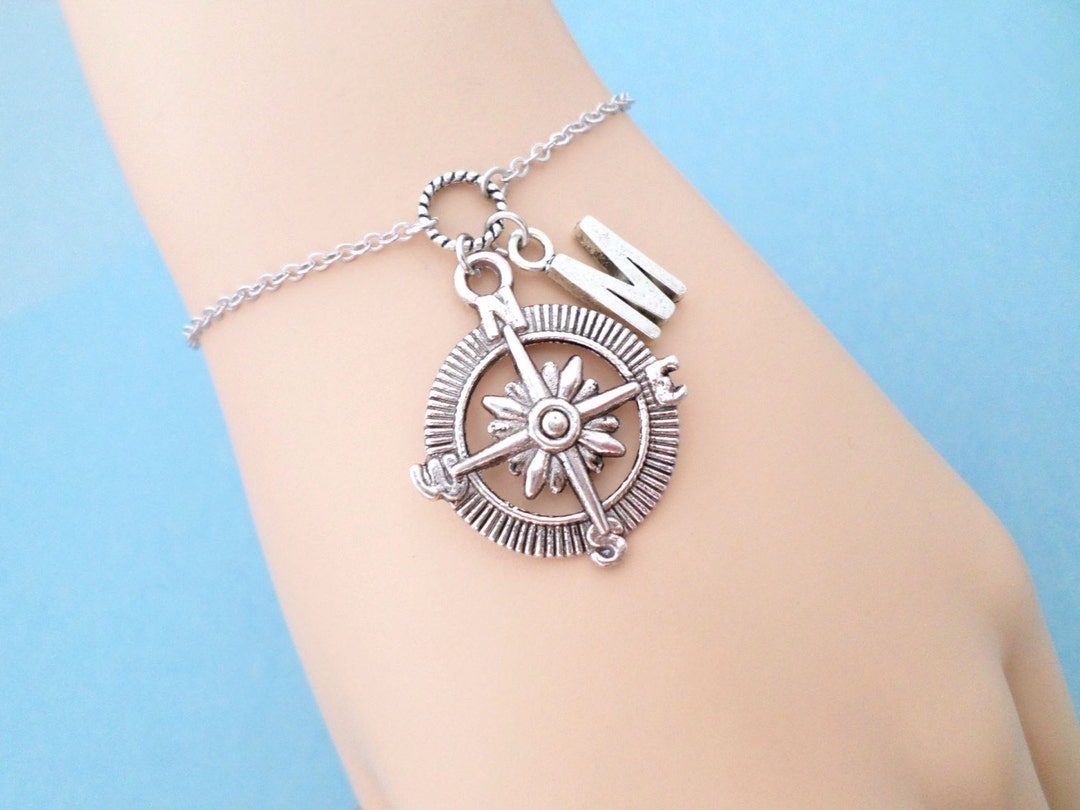 Personalized, Letter, Initial, Compass, Silver, Bracelet/ Anklet, Sail ...