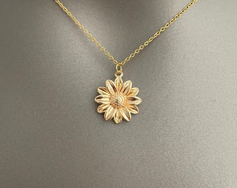 Gouden zonnebloemketting – op de natuur geïnspireerde sieraden | Sierlijke bloemenhanger | Minimalistische vergulde bloemketting | Opbeurend cadeau voor haar