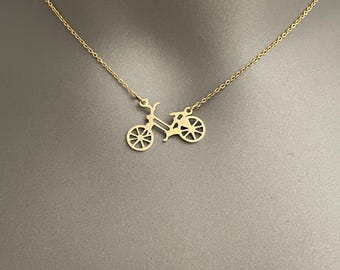 Naszyjnik z wisiorkiem w kształcie roweru – stal nierdzewna w kolorze złotym lub srebrnym | Minimalistyczna biżuteria rowerowa | Prezent dla rowerzysty, dla niego lub dla niej