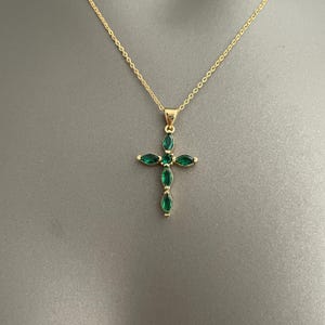 Gold Plated Cross Necklace · Emerald Green Pendant · Dainty Christian Jewelry · Faith Necklace for Women · Religious Gift for Her