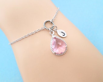 Set van 1-10 armband/enkelbandje, gepersonaliseerde armband, eerste enkelbandje, roze stenen armband, verstelbaar enkelbandje, cadeau bruid bruidsmeisje vrienden
