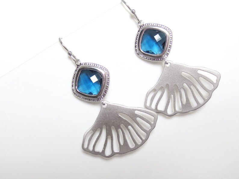 Ariel Seashell Fan blue glass Birthday Gift Earrings Silver Anniversary Party Modern Conch Earrings Bridesmaids