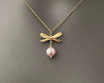 Rosaline-parelstrikketting – vergulde of verzilverde linthanger | Sierlijke Swarovski-parelketting | Vrouwelijke minimalistische sieraden