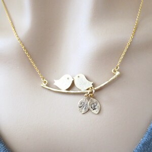 Personalizado, Carta, Inicial, Pájaros en una rama, Oro, Plata, Collar, Cumpleaños, Amantes, Mejores amigos, Regalo, Joyería