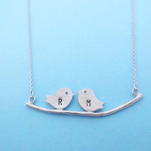 Personalizado, Carta, Inicial, Oro, Plata, Pájaros, Collar, Cumpleaños, Amantes, Mejores amigos, Hermana, San Valentín, Regalo, Joyería