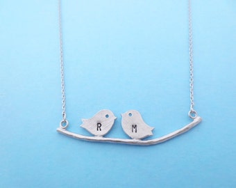 Personalized, Letter, Initial, Gold, Silver, Birds, Necklace, Birthday, Lovers, Best friends, Sister, Valentine, Gift, Jewelry