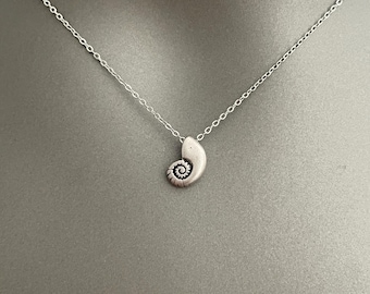 Ariel Necklace – Antique Silver-Plated Nautilus Shell Pendant | Ocean-Inspired Jewelry | Delicate Gift | Mermaidcore Minimalist Necklace
