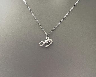 Shrimp Pendant Necklace – Gold, Silver, or Rose Gold Plated | Cute Minimalist Seafood Jewelry | Dainty Ocean Animal Necklace Gift for Her
