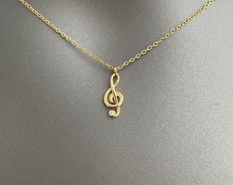 Gold Treble Clef Necklace – Music-Inspired Jewelry | Minimalist Charm Pendant | Gold or Silver Plated | Gift for Musicians