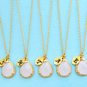 Conjunto de 2-10, Personalizado, Carta, Inicial, Rosa hielo, Vidrio, Oro, Plata, Collar, Conjuntos, Boda, Dama de honor, Novia, Regalo, Joyería