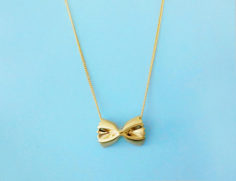 Cute gift Pasta necklace Farfalle necklace Ribbon necklace Gold Silver Rose gold necklace Boyfriend gift Girlfriend gift Birthday gift image 3