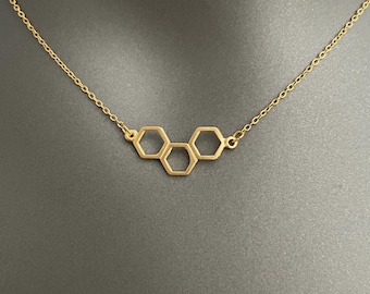 Honingraatketting – Minimalistische bijenkorfhanger | Goud/verzilverde geometrische ketting | Op de natuur geïnspireerde sieraden Cadeau voor haar