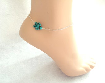 Turtle, Gold, Silver, Anklet, Turquoise, Color, Turtle, Ankle, Jewelry, Birthday, Friendship, Mom, Sister, Gift, Jewelry