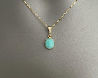 Amazonite Necklace – Elegant Gold Plated Pendant | Dainty Minimalist Jewelry | Classic Gift for Her