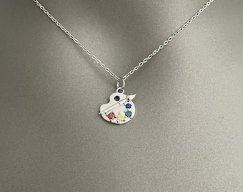 Artist Palette Necklace – Gold or Silver Plated Pendant with Colorful Crystals | Gift for Artists, Painters & Creatives | Dainty Art Jewelry