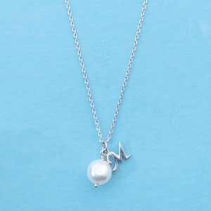 Personalized gift, White pearl necklace, Initial necklace, Custom jewelry, Handmade jewelry, Girlfriend gift, Wife gift, Best friend gift