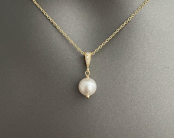 8 mm Swarovski-parelketting – klassieke minimalistische sieraden | Sierlijke parelhanger | Verguld of verzilverd | Elegant cadeau voor haar